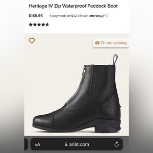ARIAT, “Heritage IV Zip Waterproof Paddock Boot”, size 6.5, genuine leather